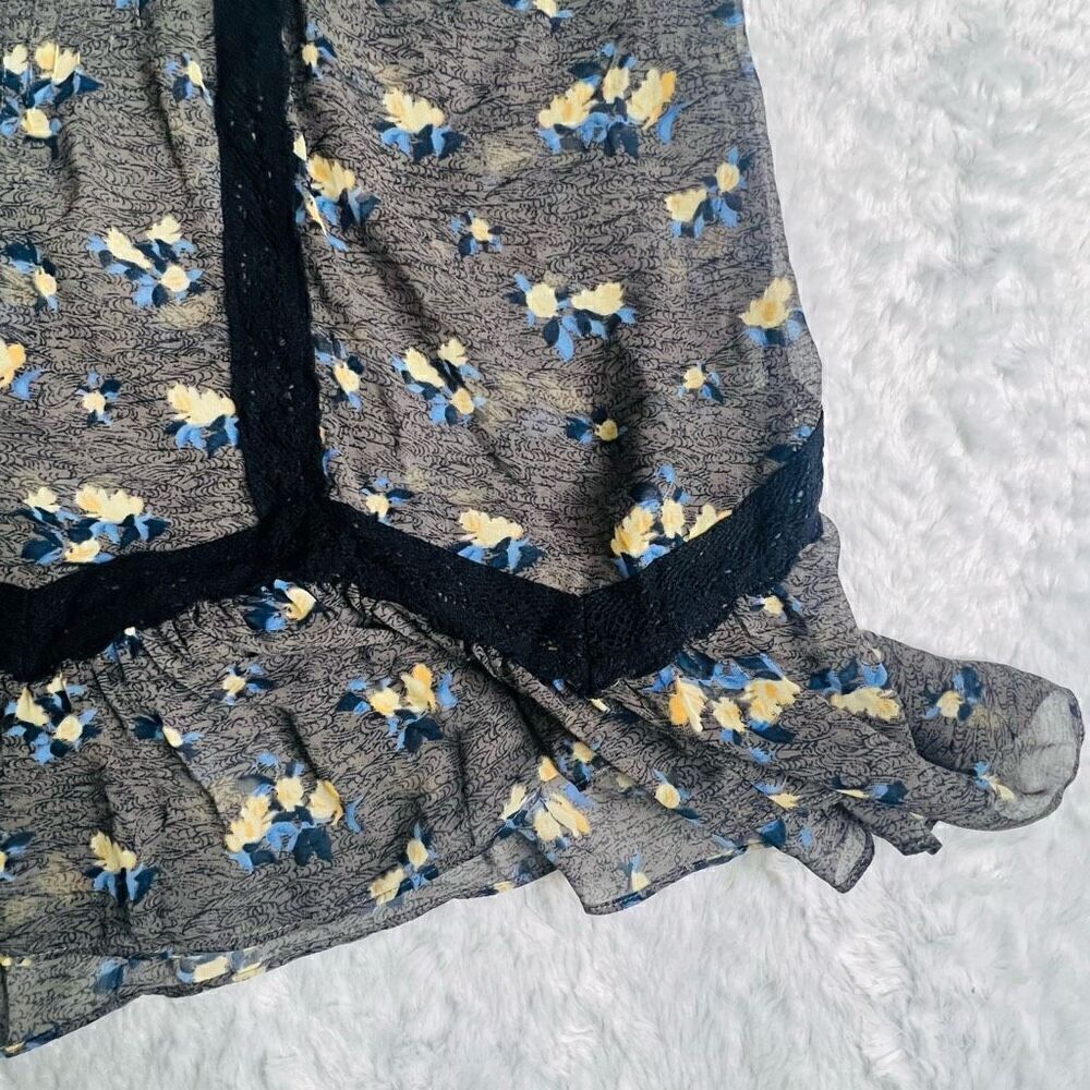 Free People Women's Black Floral Print Lace Overlay Tank Top Size XS - Picture 5 of 10